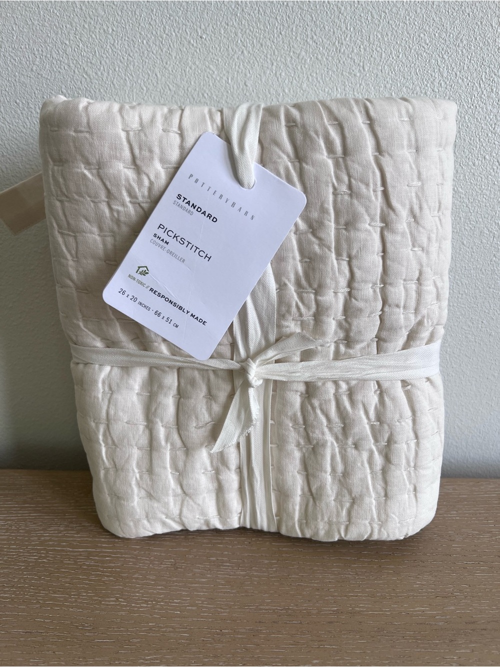 Pottery Barn Pickstitch Sham in Ivory color 26X20”